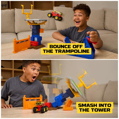 Monster Jam Smash & Bash Crash Course Playset with Launcher, Exclusive 1:64 Scale Monster Truck, 16-inch Obstacle Tower with Trampoline, Kids Toys for Boy and Girls Ages 3 and up