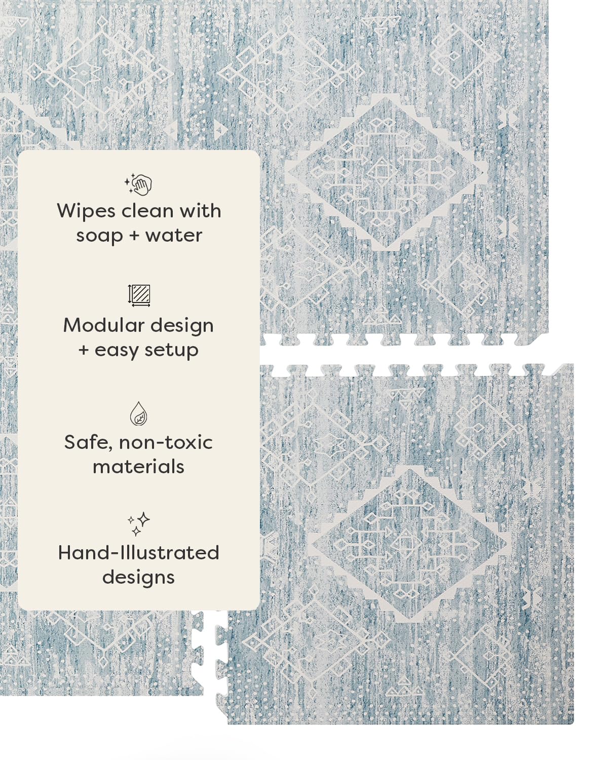 House of Noa Play Mat – 4x8 Indigo Ula – Set of 8 Tiles – Cushioned EVA Foam Play Mat for Floor, Soft Interlocking Mats for Hard Floors