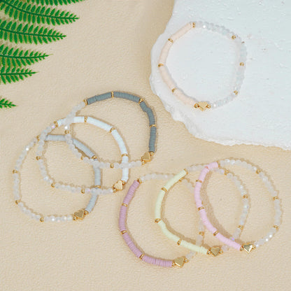 RISHEGAE Heishi Beaded Stretch Bracelets for Women Stackable Gold Polymer Clay Beads Bracelets Friendship Boho Summer Beach Bracelet Jewelry Set (C-Small gray clay 7pcs)