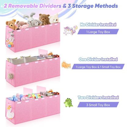 Mabahoo Extra Large Toy Box, Toybox for Kids Boys Girls, Collapsible Sturdy Toy Storage Organizer with Mesh Pockets, 40"x14"x16" Kids Storage Boxes Bins Baskets for Nursery, Playroom, Pink