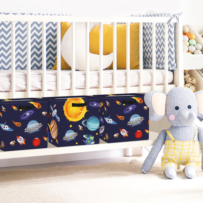 Clastyle 3 pcs Cosmic Space Cube Storage Unit Boxes Stars Kallax Box for Shelves Parents Storage Baskets for Book Clothes Toy Organizer, Solar System, 11.8x11.8x11.8 in