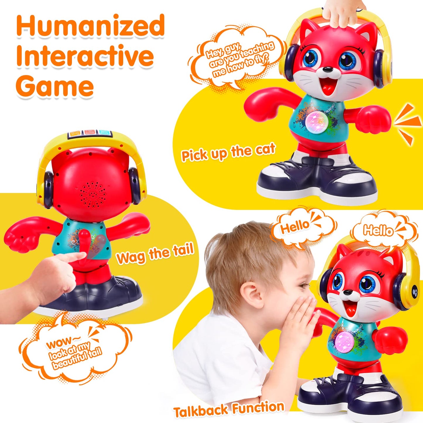 Baby Toys, Dancing Cat for Baby Boys & Girls with Music & Recording, Kids Interactive Early Learning Educational Toddler Toys for 2 3 Year Old Boys Girls with Sound Lights Effect Birthday Xmas Gift