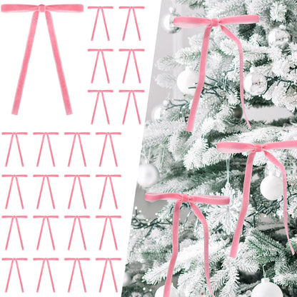 Lavwix 40Pcs Velvet Ribbon Bows, 5x7 Inch Pre-Tied Bows Christmas Ornaments for Xmas Tree, Garland, Wreath, Gift and Holiday Home Décor (5 x 7 Inch, Width of 3/8",Pink)