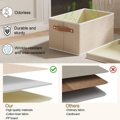 YheenLf Foldable Storage Bin, 10.2×7.8×6.7 Inch Storage Box with Lid, Closet Organizer for Organizing with Handles, Beige, 1-Pack