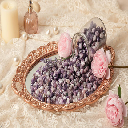 SMQ Amethyst Quartz Crystal Tumbled Chips Bulk Chakra Healing Purple Irregular Polished Crushed Gemstone and Crystals for Home Flower Pot Decor Meditation Balance,1 lb