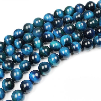 MJDCB Stone Beads 8mm 43pcs Round Sky Blue Tiger's Eye Loose Gemstone Bead Charms for Jewelry Making Bracelet Necklace Earring Pendant