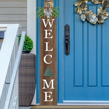 SRSZHIYUE Interchangeable Welcome Sign for Front Door Standing 47"X8" with 12 Pcs Designed Icons Outdoor Front Porch Tall Garden Patio Signs Large Vertical Leaner Vertical Wood Frame Outside Decor (Wood)