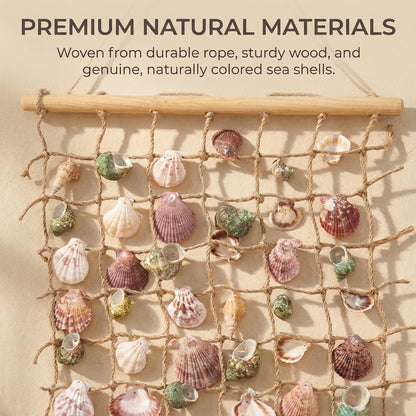 DECHOUS Sea Shell Wall Hanging Decor: Beach Ocean Macrame Wall Hanging Seashell Decor for Home Coastal Beach Themed Room - 20x15 Inch