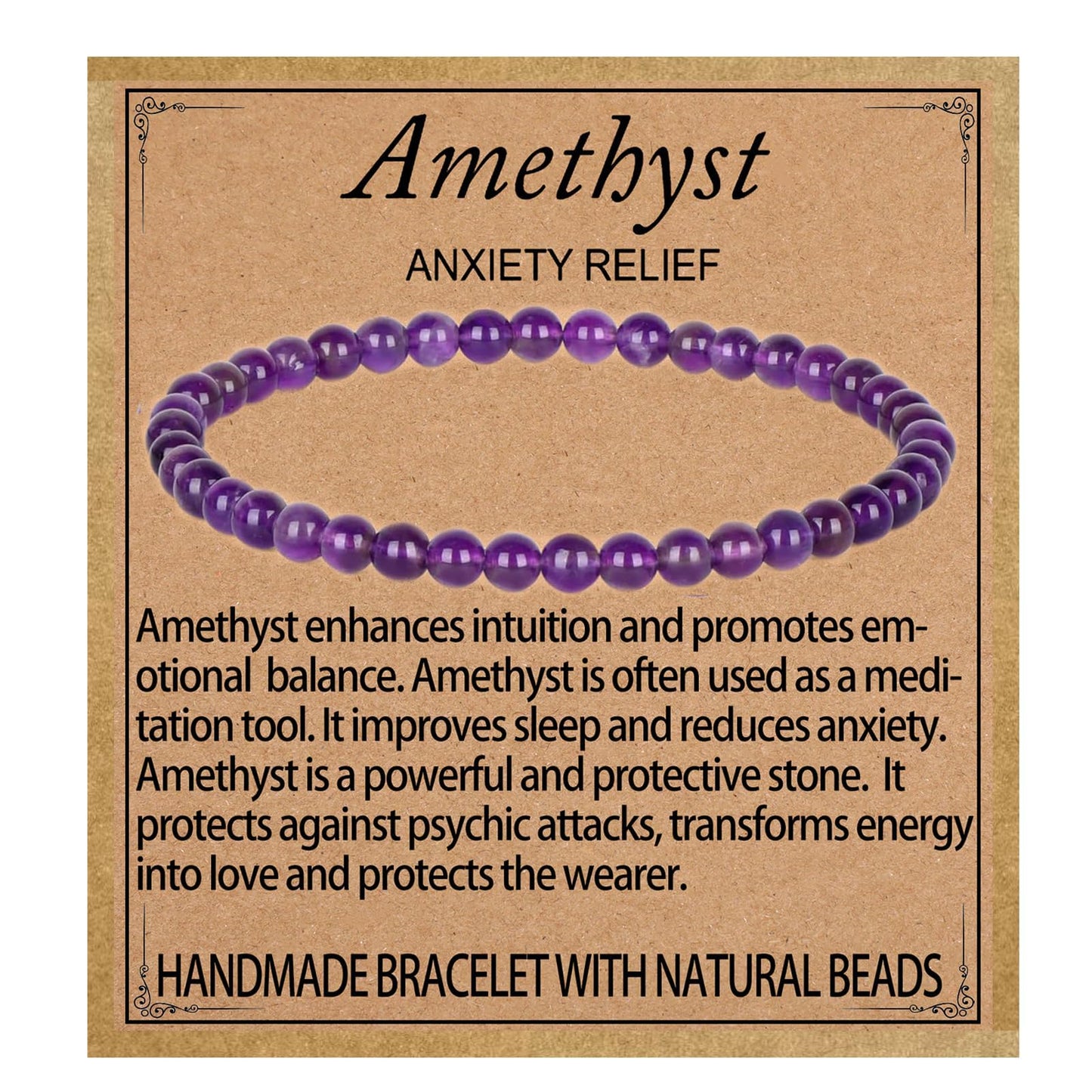 LPBeads Handmade Natural Gemstone Stretch Elastic 4m Amethyst Bracelet Healing Crystal Round Stone Beads Jewelry Gifts for Women Men