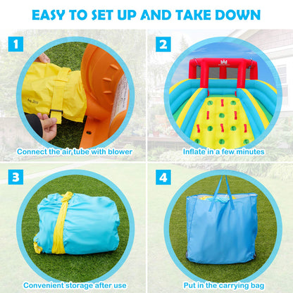 BOUNTECH Inflatable Water Slide Park, 15x12FT Double Slides Kids Mega Waterslide for Outdoor Racing Fun, Heavy Climbing Wall, Blow up Water Slides Inflatables for Big Kids Backyard Party Gifts