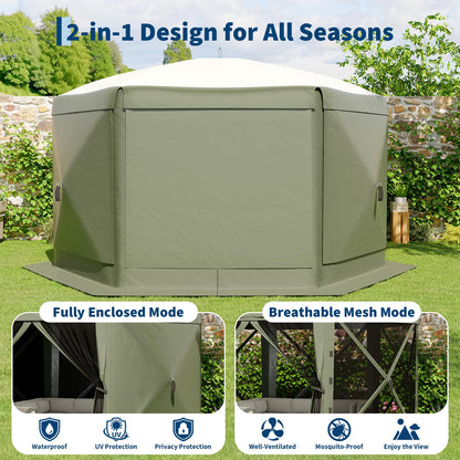 GarveeLife 13x13FT 6-Sided Pop Up Gazebo Tent，One-Push Setup Canopy Tent with Removable Canopy Top & Wind Cloths, Outdoor shelter for Camping, Backyard Parties, Outdoor Events - Army Green