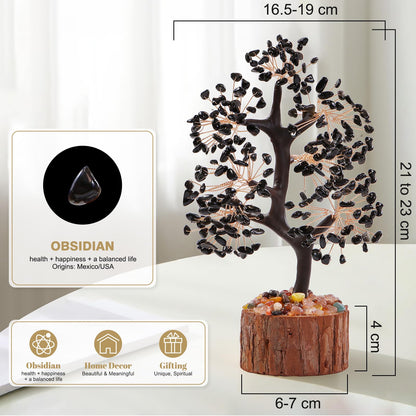 Black Obsidian Crystal Tree of Life Chakra Stone, Birthday Gifts for Women, Mon, for Sister,Feng Shui Office Decor Tree for Postive Energy, Money, Good Luck, Christmas Decor, Spiritual Gifts
