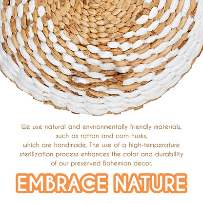 9PCS Boho Wall Baskets Set, Seagrass Rattan Wicker Basket Set, Round Handmade Hanging Basket Decor for Farmhouse Living Room Bedroom Display Table Kitchen Home