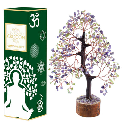 Crocon® Amethyst & Peridot Crystals Tree Home Decor, Birthday Gifts for Women, Sister Gemstone Gift for Her Money Tree Crystals and Healing Stones House Warming Gift, Spiritual Decor Present