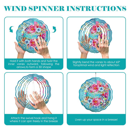 Grandma Gifts for Christmas - Garden Decor Wind Spinner Outdoor 12-Inch 3D Kinetic Stainless Steel Metal Hanging Yard Art - Birthday Gifts for Grandma Gigi Nana Granny for Thanksgiving Mother's Day