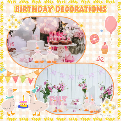 Vertintong 24 Pcs Silly Goose Plush Stuffed Animal Toy Birthday Decorations 8 inch One Silly Goose Baby Shower Party Favor Duck Stuffed Animal with Birthday Hat for Girls Funny Party Supplies (Pink)