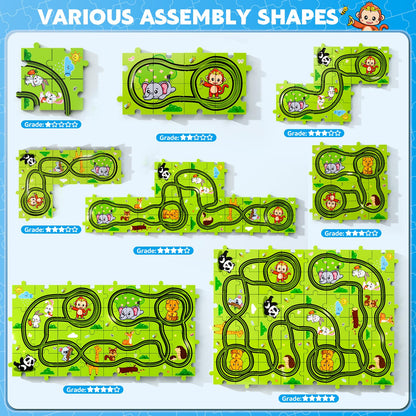 Beby Buty 48PCS Puzzle Race Track Car Set Toys for Kids Boys, Floor Puzzle Car Tracks for Boys Ages 3-5 4-6, Toddler Toys Gifts for 3 4 5 Year Old Kids, Ideal 3 4 5 6 Year Old Birthday Gifts