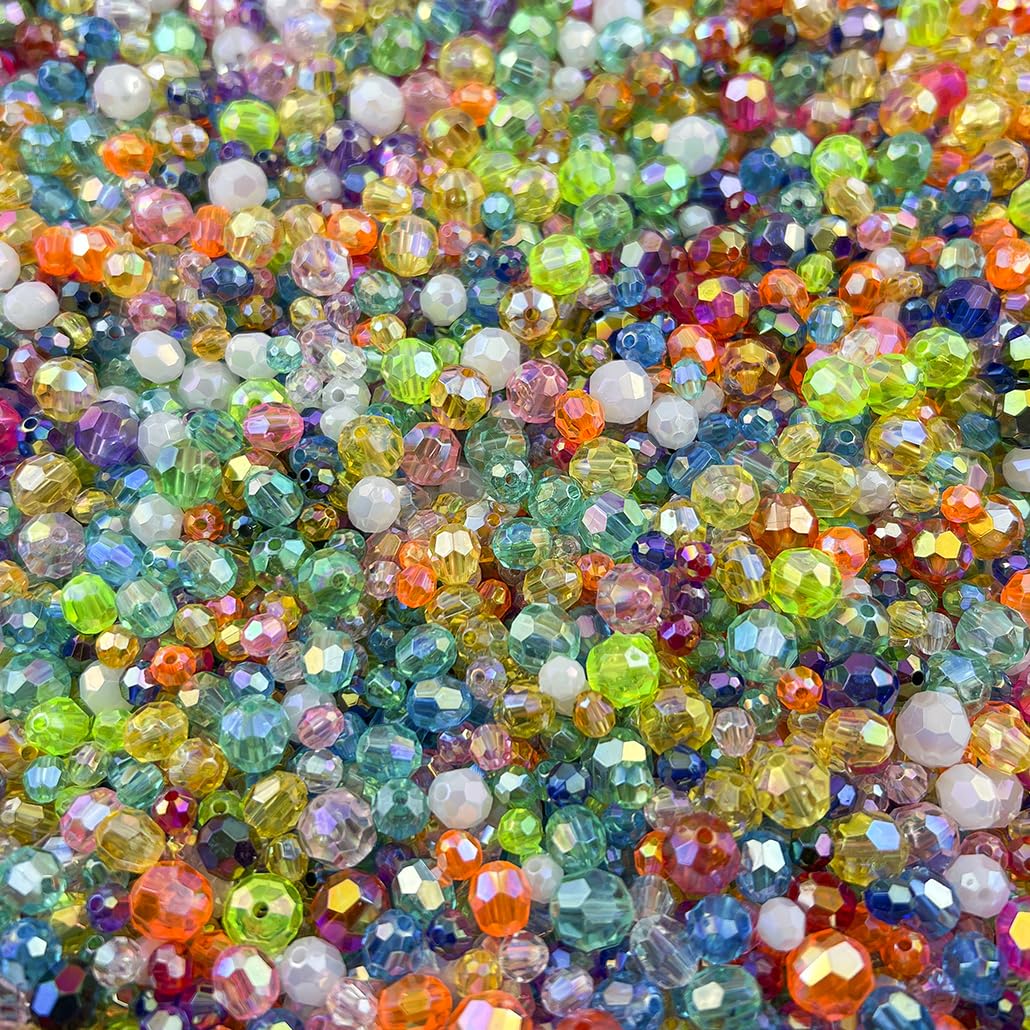 Daiyifiy 1000 Pcs 6MM Round Faceted Acrylic Beads AB Color Transparent Crystal Acrylic Beads Round Bicone Beads for Jewelry Making, Bracelets Necklaces Earrings Wind (133- Pale Yellow AB)