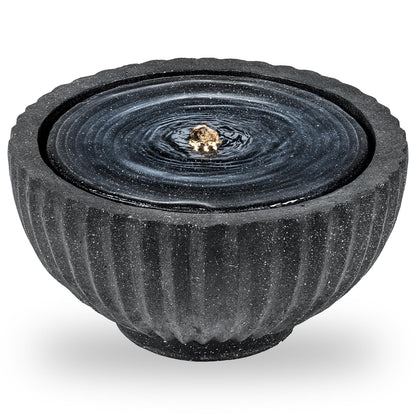Giantex 18" Round Outdoor Water Fountain with 6 LED Lights, Stone Gray Resin Sphere Waterfall Feature with Adjustable Pump, Lighted Bubbling Fountain for Garden Patio Porch Decor (18" Dia. x 9.5" H)