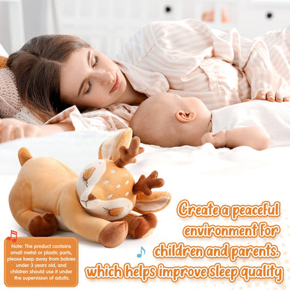 HyDren Breathing Stuffed Animal Soothing Deer Anxiety Stuffed Animal, Soft Anxiety Plush Toys with Music Lights and Realistic Breathing Motion for Adults Kids Sleep Relaxation Holiday Birthday Gifts