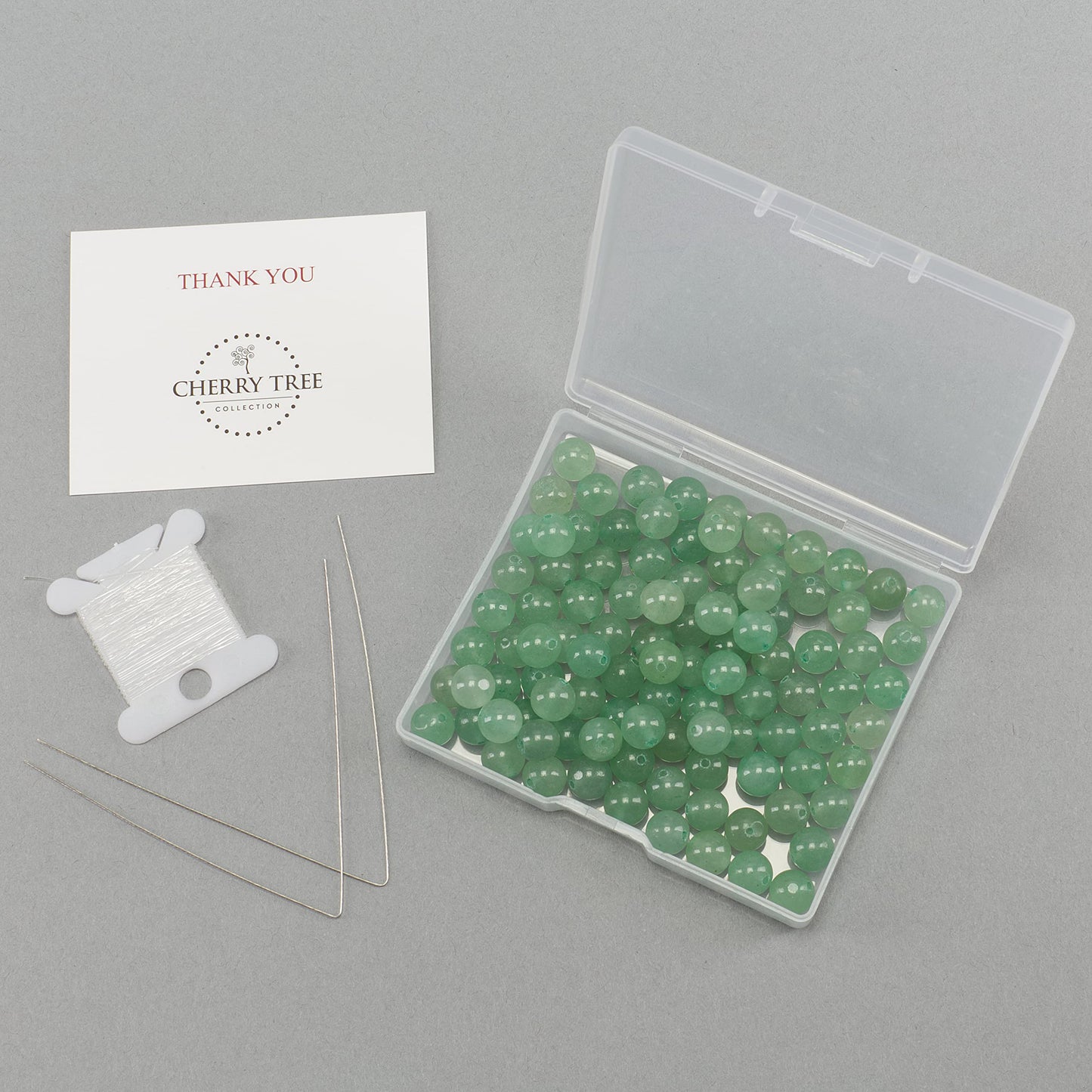 Cherry Tree Collection | 100PCS 8mm Green Aventurine Gemstone Round Beads for Jewelry Making | Includes Storage Box, Elastic String, and Needles