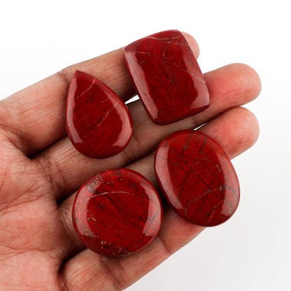 CRYSTALINES 4pcs Wholesale Natural Red Jasper Gemstone, Bulk Loose Crystals, Flatback Cabochon Stone, DIY Crafts-Jewelry Making, Polished Lapidary Supply, Wire Wrapping, Birthstone, Gem Collection