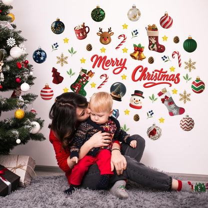 WALPLUS Christmas Decorations for Home Indoor Wall Stickers Wall Murals Decals Living Room Children Nursery Restaurant Cafe Hotel Home Decor Holly Jolly