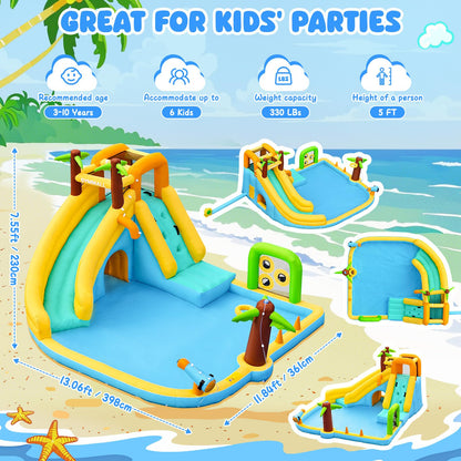 GYMMALL Inflatable Water Slide Bounce House with 450 W Blower, Blow up 10-in-1 Waterslide Park Bouncy Castle Outdoor and Indoor, Bouncer House with Splash Pool, Sprinklers and Long Slide