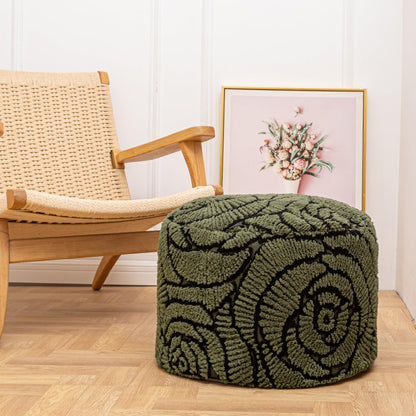 Asuprui Fluffy Flower Pouf Ottoman Cover Only – 20"x14" Round Plush Fuzzy Pouf Shell for Footrest, Stool or Floor Seat, Soft Removable Home Decor (No Insert Included) (Green)