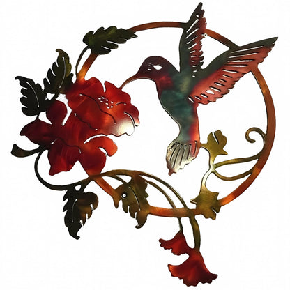 Zoihet Round Metal Bird Wall Art Decor - Hummingbird Wall Art Silhouette for your patio, garden, and fence Art Decor, Bird Wall Silhouette Indoor and Outdoor Hanging (Red)
