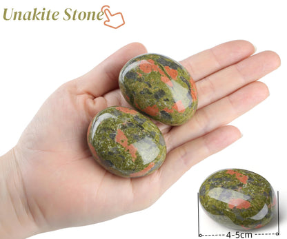 QINJIEJIE 1.6-2.0" Unakite Healing Crystals Tumbled Stones Polished Rocks 2PCS Large Worry Stone Gemstones Rocks for Energy Witchcraft Meditation DIY Decoration Gifts for Women Men