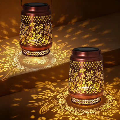 2 Pack Hummingbird Solar Lanterns Outdoor Waterproof, Garden Decor Birthday Gifts for Women Mom Grandma Sister, Metal Hanging Solar Lights Outside Decorative for Backyard Patio Lawn Pathway Landscape