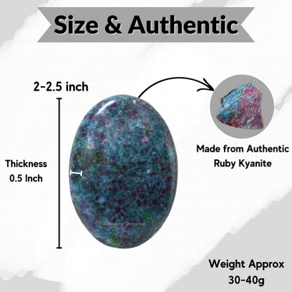Amazing Gemstone Ruby in Kyanite Palm Stone - Massage Worry Stone for Natural Body Chakra Balancing, Reiki Healing and Crystal Grid