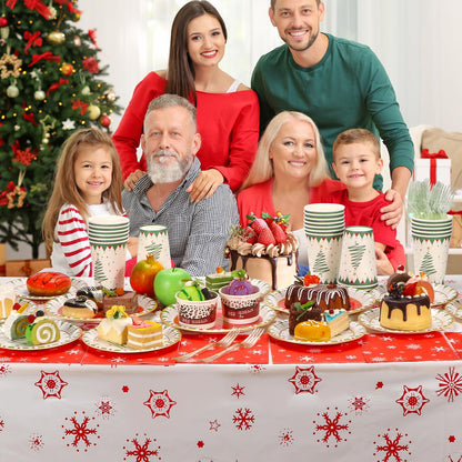 Atonofun Christmas Party Supplies, Merry Christmas Paper Plates and Napkins, Disposable Party Plates, 12oz Cups, Napkins and Forks for Xmas, Holiday Party Decorations Serves 24