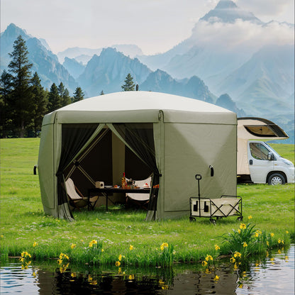 GarveeLife 13x13FT 6-Sided Pop Up Gazebo Tent，One-Push Setup Canopy Tent with Removable Canopy Top & Wind Cloths, Outdoor shelter for Camping, Backyard Parties, Outdoor Events - Army Green