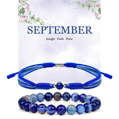 Crgwxzl September Birthstone Bracelets for Women Men,Healing Crystal Protection Stone Blue Lace Agate Beads Bracelet,String Wrap Zodiac Month Bracelets Birthday Jewelry Gifts