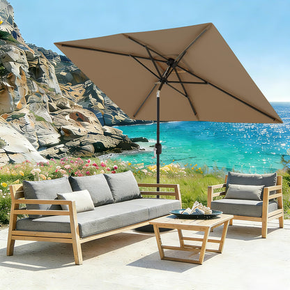 Garvee 10' x 6.5' Rectangular Patio Umbrella, Outdoor Table Umbrella with Crank and Push Button Tilt, Market Umbrella Sun Umbrella with 6 Sturdy Ribs Tilt for Garden, Deck, Lawn, Pool -Tan