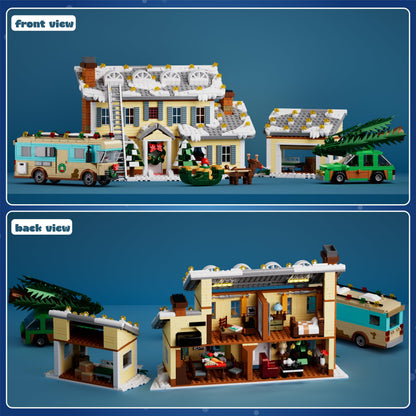 Christmas Holiday House Building Set, 5 in 1 Model Buildings Kits Snow Village & RV Toy Building Blocks Sets with LED, Xmas Decor Toys Gifts for Kids Girls Boys Ages 8+ Adults (1958PCS)