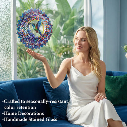 Hummingbird Mandala Wind Spinner for Mother's Day, IDEA SHOW 12In 3D Kinetic Metal Wind Spinners, Hummingbird Gift for Women, Mom, Garden Decor Outdoor/Indoor Decoration, Dynamic Art Hanging Sculpture
