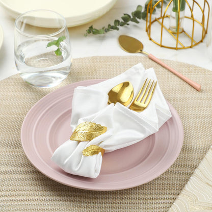 MONKKINO Napkin Rings Set of 12, Shiny Gold Napkin Rings, Smooth, Easy Care, Solid Metal Laurel Leaf Shaped Elegant Table Decor, Stylish Napkin Ring Bulk for Holidays Wedding, Party, New Homes Gift