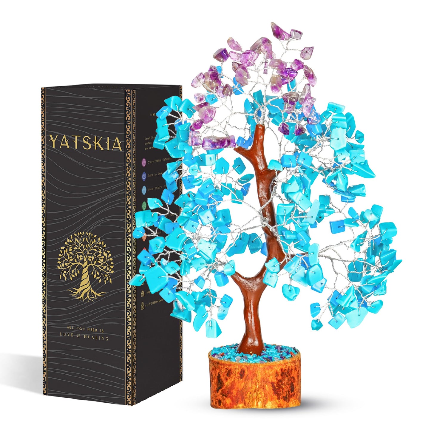 YATSKIA Turquoise and Amethyst Crystal Tree of Life - Gemstones and Crystals - Crystal Decor - Good Luck Gifts