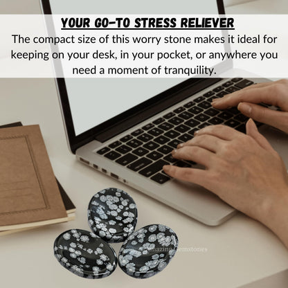 Amazing Gemstone Snowflake Obsidian Worry Stone Crystals and Healing Stones for Stress Relief Gifts - Piedra Crystal Fidget for Meditation - Unique Stocking Stuffers and Birthday Gifts