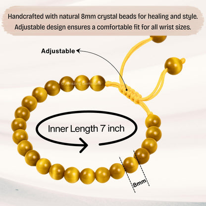 Amazing Gemstone Yellow Cat's Eye Bracelet for Women Men's Gifts - Protection Healing Crystal Bracelet - 8mm Gemstone Beaded Adjustable Bracelet