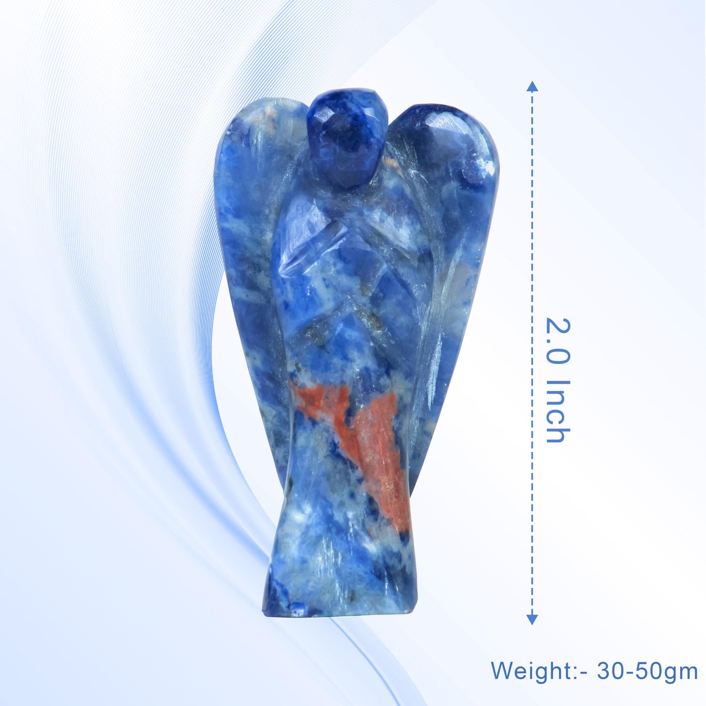 "Sodalite Gemstone Guardian Angel Healing Crystal, Hand Carved Pocket Angel Figurine Crystals for Positive Energy, Handmade Mini Statue for Love, Peace & Healing, Natural Gemstone Healing Figurine"