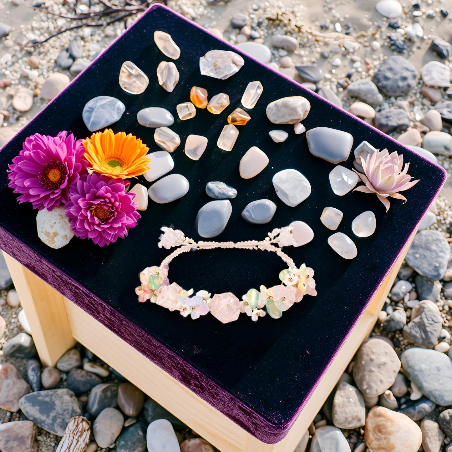 Fivoilin Healing Crystal Bracelets for Women, Natural Raw Stone Energy Spiritual Bracelet for Yoga Reiki Chakras Meditation Adjustable Boho Braided Summer Beach Bracelet Gift for Birthday, Rose Quartz