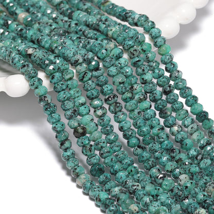 2 String 220PCS 3x5mm Natural Lake-Blue Color Speckled Beads for Jewelry Making, Songxi Facted Loose Gemstone Beads for DIY Bracelet Necklace Making Supplies with Energy Healing Chakra Power