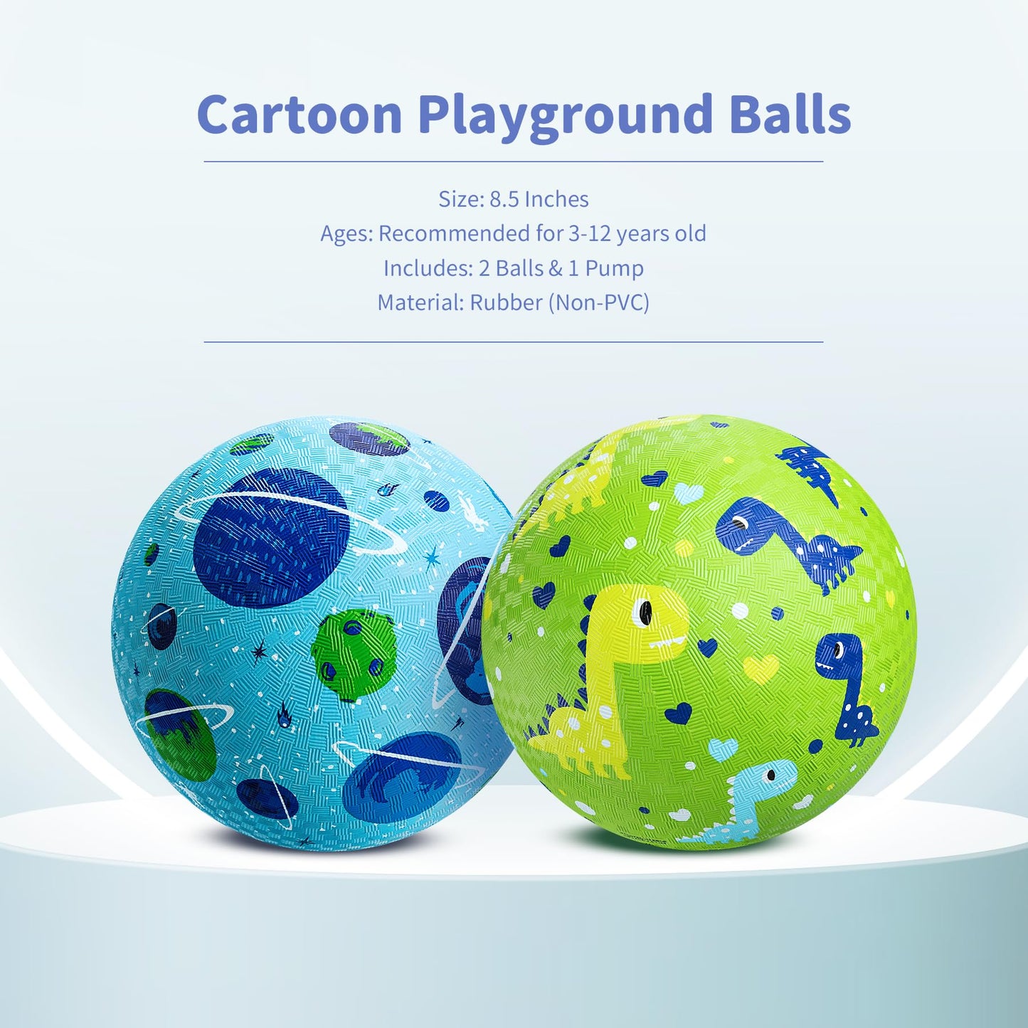 ZOOJOY Pack of 2 Cartoon Playground Balls, Balls for Toddler 3-12, 8.5" Rubber Ball Bouncy Kickball, Indoor & Outdoor Ball Game for Kids with Pump