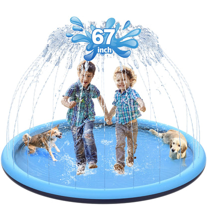 CACSPS 67 inch Non-Slip Splash Pad for Kids and Dog, Thicken Sprinkler Pool Summer Outdoor Water Toys, Extra Large Backyard Wading Pool for Children Boys & Girls or Pet Dog (Blue)