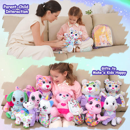 DRAWMYTOY DIY Coloring Plush Toy with Washable Markers, Scribble Pets Stuffed Animal, Doodle Dolls Art Toy for Boys and Girls Ages 3-8, Birthday Gift (Blue Bear Set)
