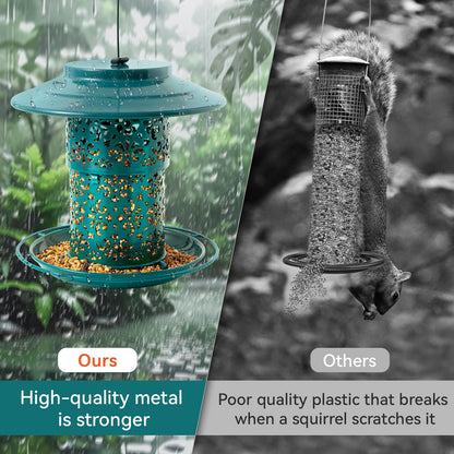 Godinsky Metal Bird Feeders for Outdoors Hanging, Weather Resistant Wild Bird Feeder with 360 Degree Feeding Tray (Green)